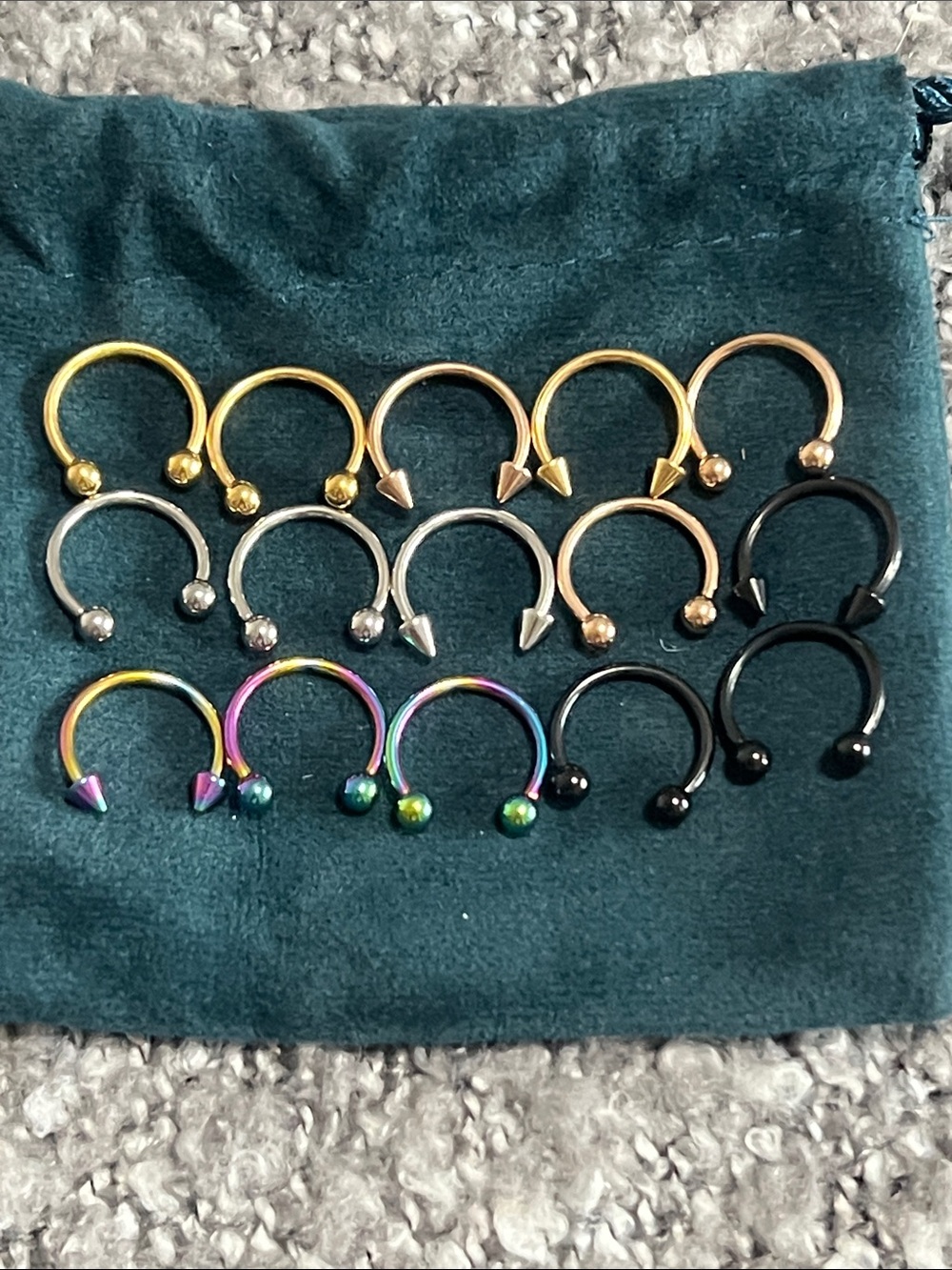New 15 pack 5g Assorted Circular Barbell Piercing Set — Multicolor - Picture 2 of 2